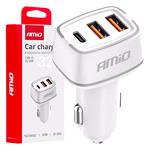 Chargers And Power Supply, 2x USB A + 1x USB C 3A 32W 12/24V 3 Port Car Charger, AMIO