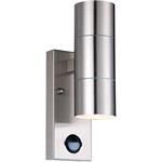 Outdoor Lights, "SLATE GREY STAINLESS STEEL EXTERIOR DECORATIVE
GU10 UP/DOWN WALL LIGHT WITH PIR MOTION SENSOR  
IP44", null