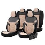 Seat Covers, Premium Jacquard Leather Car Seat Covers REFLECT LINE   Black Beige, Otom