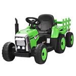 Gifts, Electric Ride On Tractor & Trailer With Parental Control   12v Green, Rev up