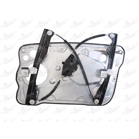 Front Left Electric Window Regulator Mechanism (without motor, panel with mechanism) for SKODA Fabia (6Y), 1999 2008, 4 Door Models, WITHOUT One Touch/Antipinch, holds a standard 2 pin/wire motor