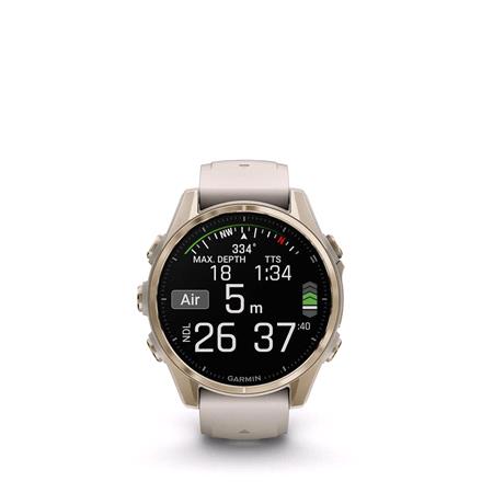 Garmin Fenix 8 Smartwatch 43mm AMOLED in Soft Gold with Fog Grey/Dark Sandstone Silicon Strap