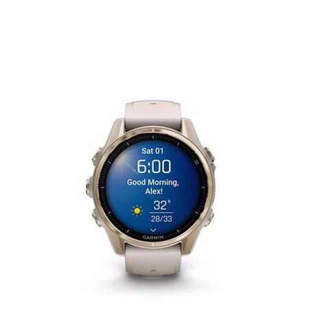 Garmin Fenix 8 Smartwatch 43mm AMOLED in Soft Gold with Fog Grey/Dark Sandstone Silicon Strap