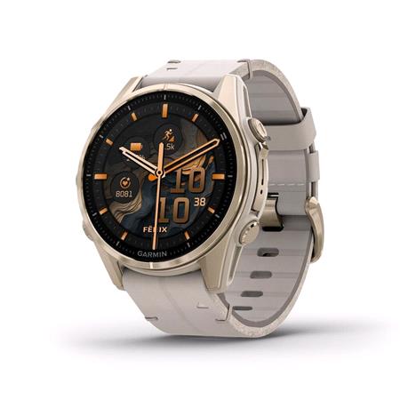 Garmin Fenix 8 Smartwatch 43mm AMOLED in Soft Gold with Limestone Leather Strap