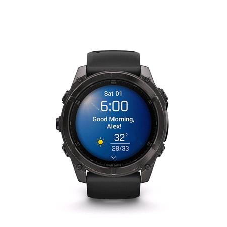 Garmin Fenix 8 Smartwatch 51mm AMOLED in Carbon Grey DLC Titanium with Black Pebble Grey Strap