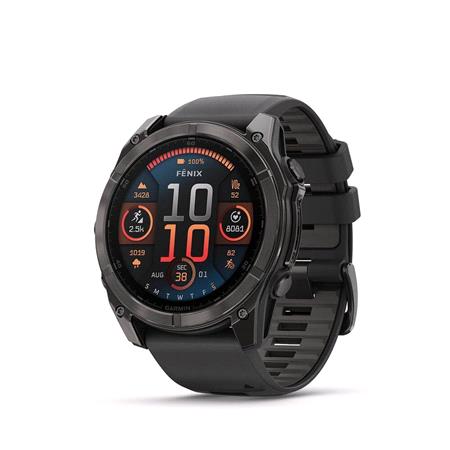 Garmin Fenix 8 Smartwatch 51mm AMOLED in Carbon Grey DLC Titanium with Black Pebble Grey Strap