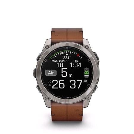 Garmin Fenix 8 Smartwatch 51mm AMOLED in Carbon Grey with Chestnut Leather Strap