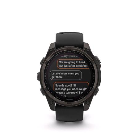 Garmin Fenix 8 Smartwatch 47mm Solar AMOLED in Carbon Grey DLC Titanium with Black/Grey Strap