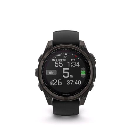 Garmin Fenix 8 Smartwatch 47mm Solar AMOLED in Carbon Grey DLC Titanium with Black/Grey Strap