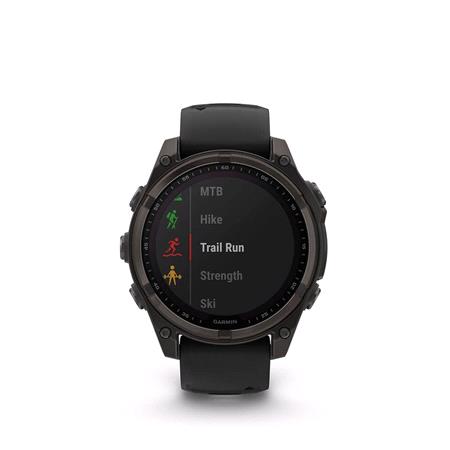 Garmin Fenix 8 Smartwatch 47mm Solar AMOLED in Carbon Grey DLC Titanium with Black/Grey Strap