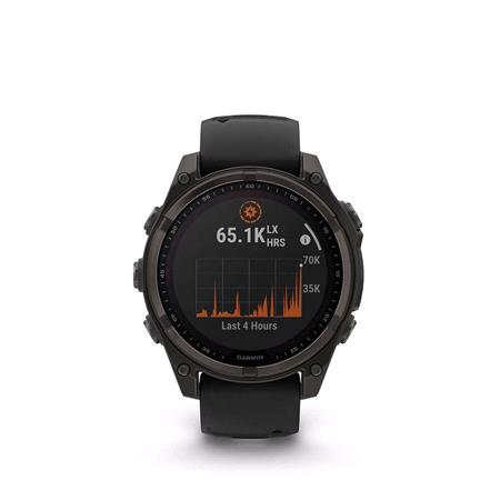 Garmin Fenix 8 Smartwatch 47mm Solar AMOLED in Carbon Grey DLC Titanium with Black/Grey Strap