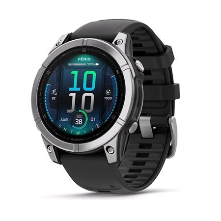 Garmin Fenix E Smartwatch 47mm AMOLED in Stainless Steel with Black Silicone Strap