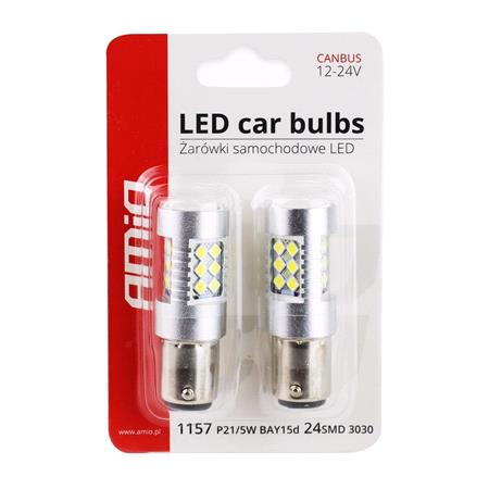 AMIO 12 24V 1,3/1,7W P21/5W BAY15d 24smd LED Bulb   Twin Pack