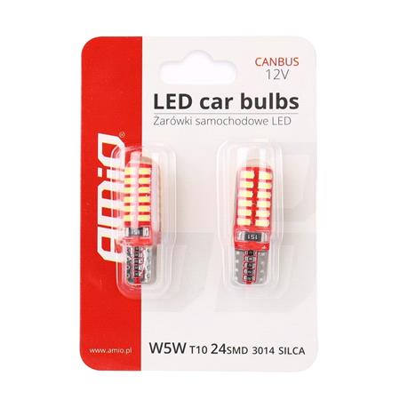 AMIO 12 24V 1,9W W5W 24smd LED Bulb   Twin Pack