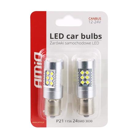 AMIO 12 24V 6,5W P21W BA15s 24smd LED Bulb   Twin Pack
