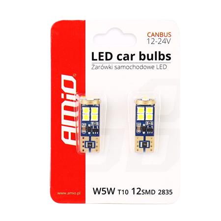 AMIO 12 24V 2,3W W5W 12smd LED Bulb   Twin Pack