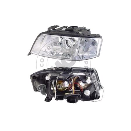 Left Headlamp (Halogen, Takes H1/H7 Bulbs, Original Equipment) for Audi A6 1997 1999