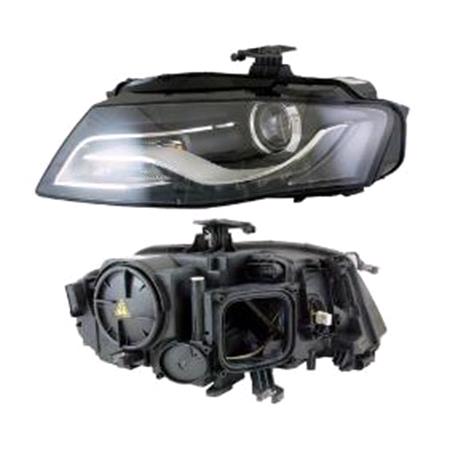 Left Headlamp (Bi Xenon, Takes D3S Bulb, LED Daytime Running Lights, Black Bezel, With Loadlevel Adjustment, Supplied With Motor, Original Equipment) for Audi A4 Allroad 2008 2011