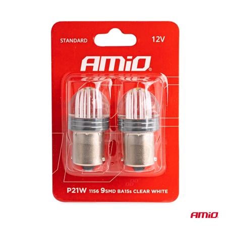 AMIO 12V P21W 9smd 6000K LED Bulb   Twin Pack