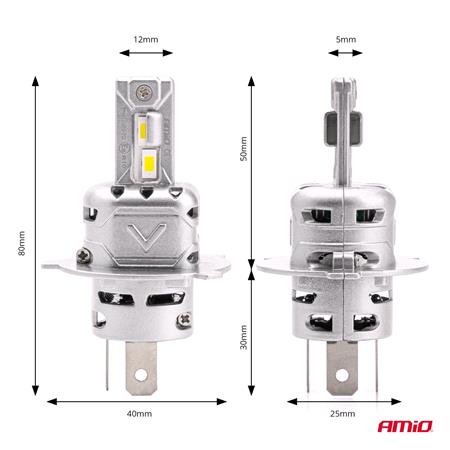 AMIO X2 Series 12V 72W H4 6500K LED Bulb   Twin Pack