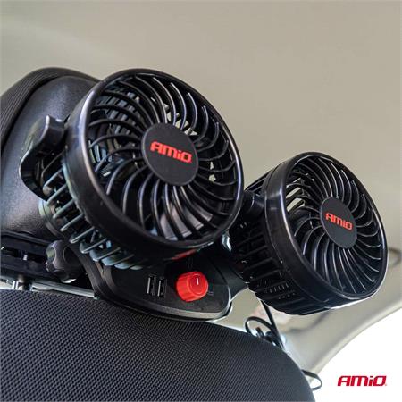 12V Car Fan for Headrest with USB Charger   2x4"