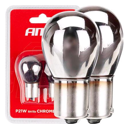 AMIO 12V P21W BA15s Chrome Bulb   Twin Pack
