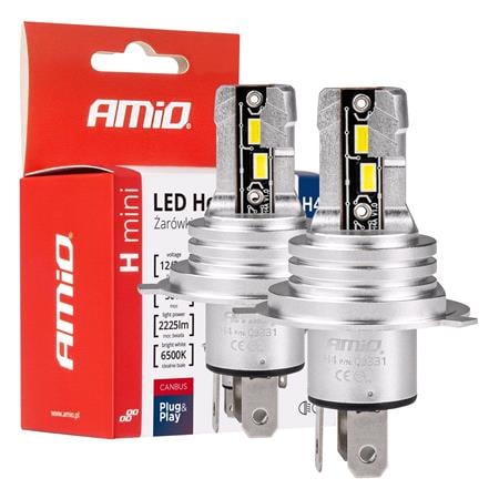 AMIO H mini Series 12V 50W H4 6500K LED Bulbs   Twin Pack