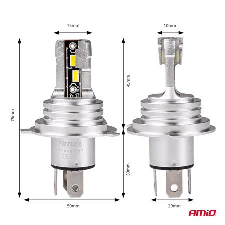 AMIO H mini Series 12V 50W H4 6500K LED Bulbs   Twin Pack