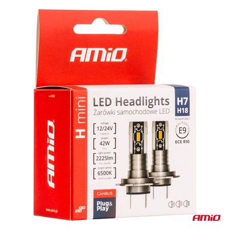 AMIO H mini Series 12V 42W H7 6500K LED Bulbs   Twin Pack