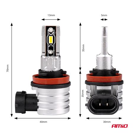 AMIO H mini 9 18V 42W H8/H9/H11 6500K LED Bulb   Twin Pack