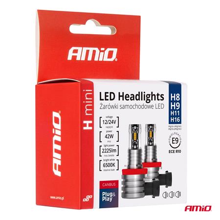 AMIO H mini Series 12V 42W H8/H9/H11 6500K LED Bulbs   Twin Pack