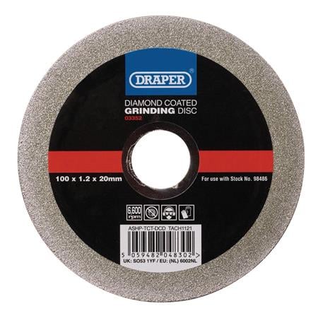 Draper 03352 Diamond Coated Grinding Disc, 100 x 1.2 x 20mm