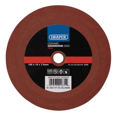 Draper 03353 Ceramic Grinding Disc, 105 x 10 x 7.5mm