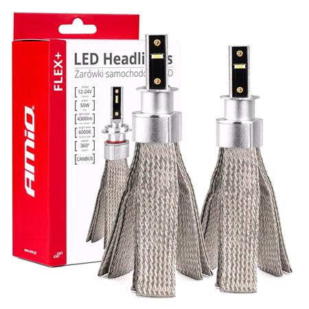 AMIO Flex+ Series 12/24V 50W H3 6000K Canbus LED Headlight Bulbs   Twin Pack