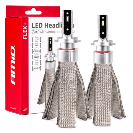 AMIO Flex+ Series 12/24V 50W H7/H18 6000K Canbus LED Headlight Bulbs   Twin Pack