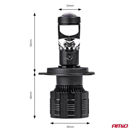 AMIO 9 36V 60W H4 6000K Lens Series LED Bulb   Twin Pack