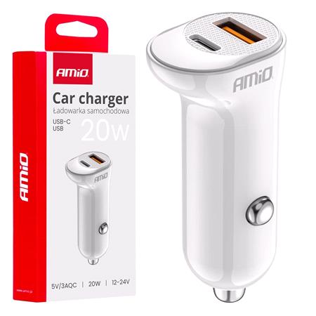 Dual USB A + USB C 3A 20W 12/24V Car Charger   Long