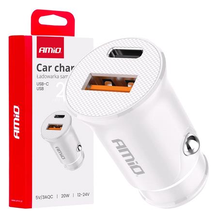 Dual USB A + USB C 3A 20W 12/24V Car Charger   Short