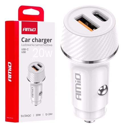 Dual USB A + USB C 20W 12/24V Car Charger