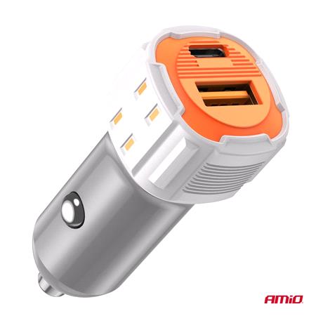 Dual USB A + USB C 3A 20W 12/24V Car Charger   Orange