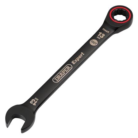 Draper Expert 03884 HI TORQ Metric Ratchet Combination Spanner, 13mm, Black