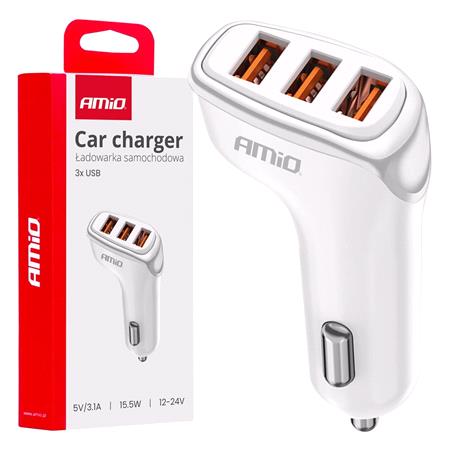 Triple USB A 3A 15.5W 12/24V Car Charger