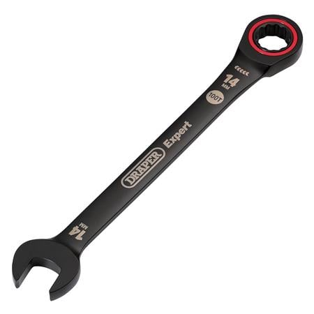 Draper Expert 03887 HI TORQ Metric Ratchet Combination Spanner, 14mm, Black