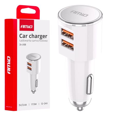 USB A 3.4A 17.5W 12/24V Side Ported Dual Car Charger