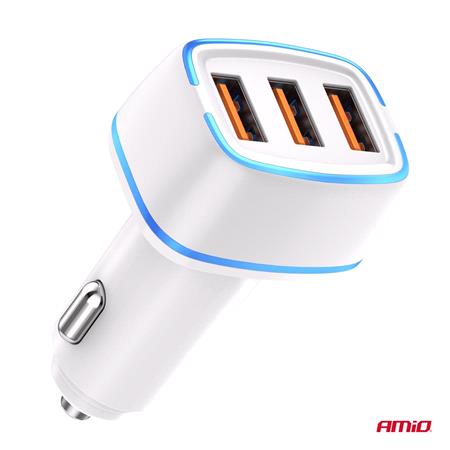 Triple USB A 3A 30W 12/24V Car Charger