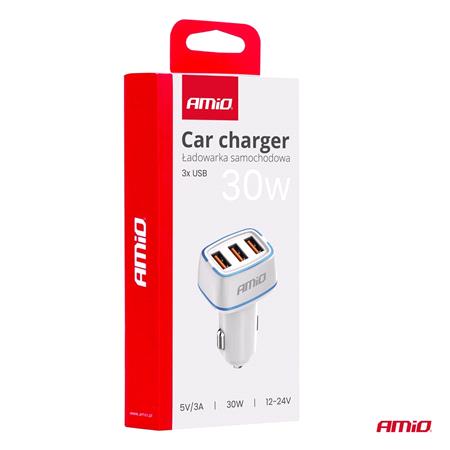 Triple USB A 3A 30W 12/24V Car Charger