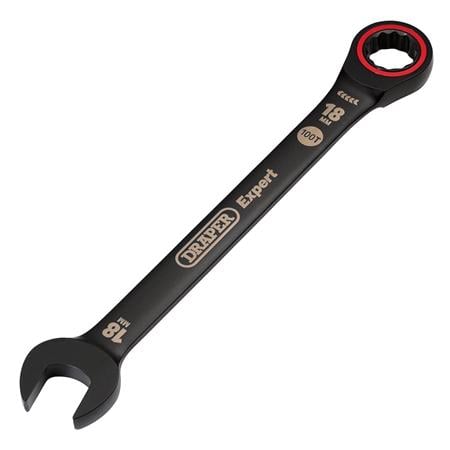 Draper Expert 03891 HI TORQ Metric Ratchet Combination Spanner, 18mm, Black