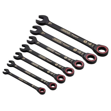 Draper Expert 03895 HI TORQ® Metric Ratchet Combination Spanner Set, Black (7 Piece)