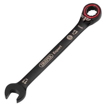 Draper Expert 03901 HI TORQ Metric Reversible Ratchet Combination Spanner, 11mm, Black