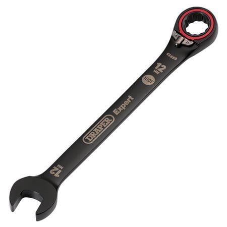 Draper Expert 03902 HI TORQ Metric Reversible Ratchet Combination Spanner, 12mm, Black